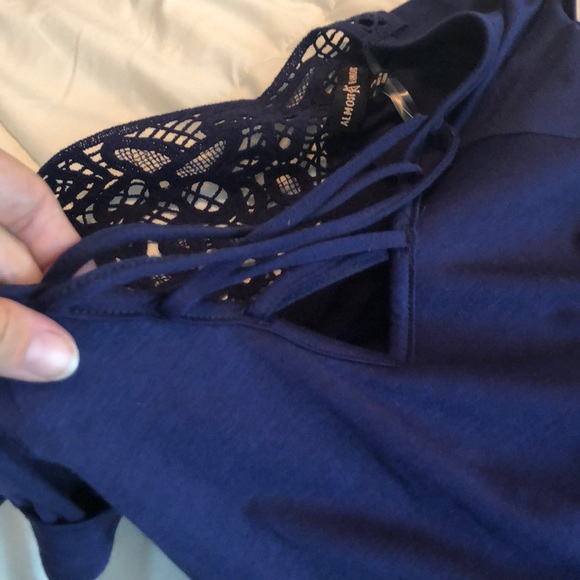 Navy fixed lace up flowy top - Picture 3 of 5